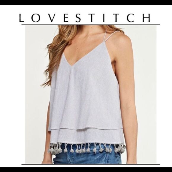 LOVESTITCH boho Pom Pom camisole tank top Sz S/M - Picture 1 of 8